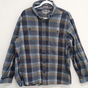 Duluth Trading Co Flannel Shirt L Untucked Relaxed Fit Plaid Button Down Cotton